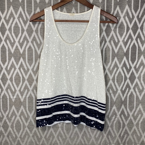 J. Crew Tops - J. Crew Clear Sequined Tank White & Black Stripe Size: Small